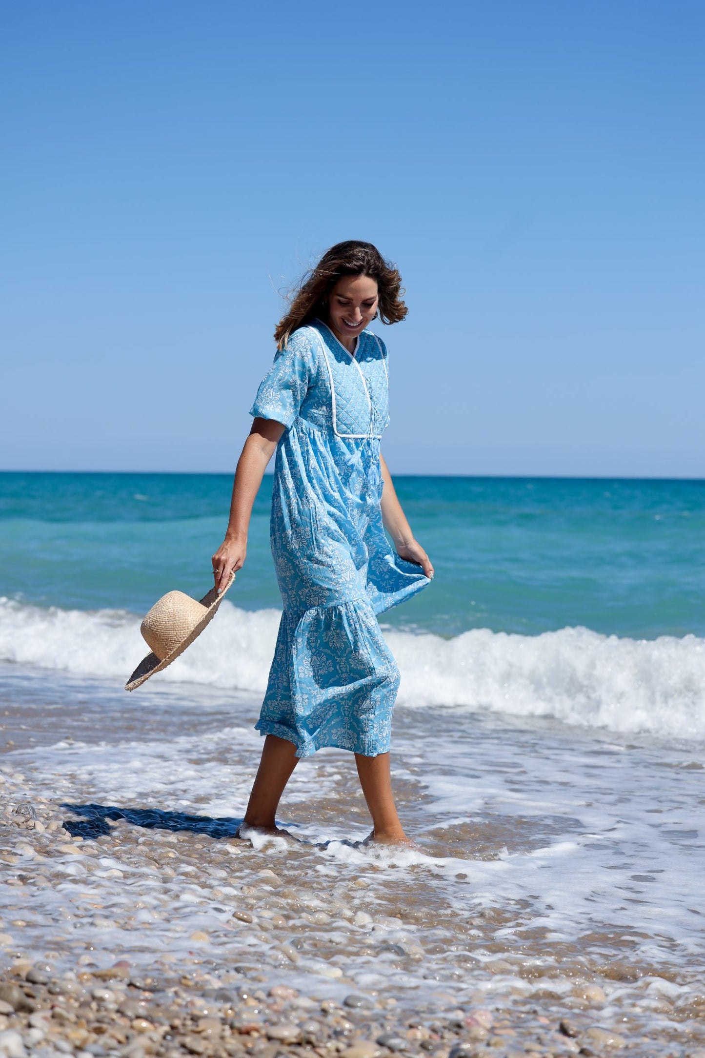 My Mamis - Calella Long Dress-Blue-Side