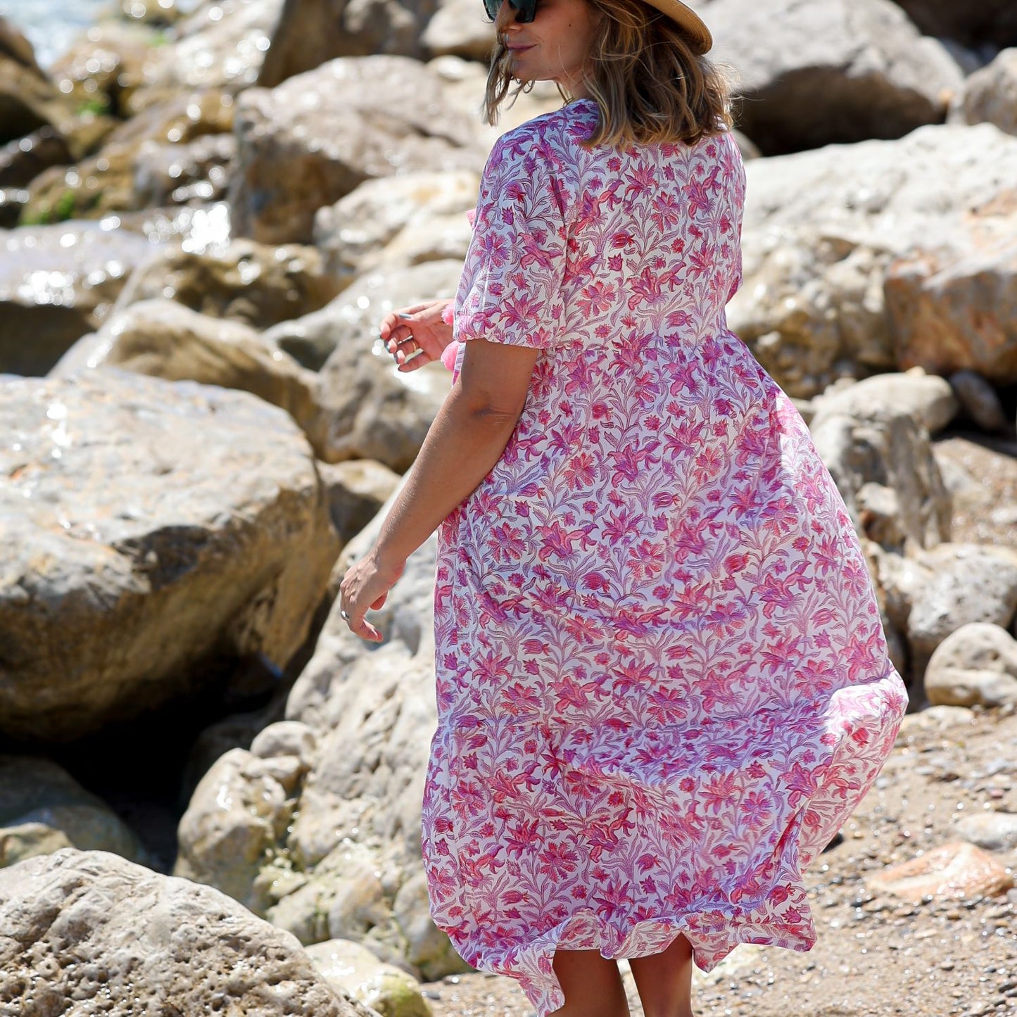My Mamis - Calella Long Dress-Mauve-Back Closeup